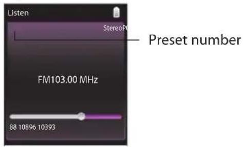 Listen StereoPt Preset number FM103.00 MHz 88 10896 10393