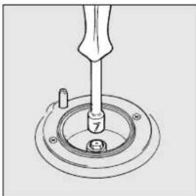 Technical line drawing of a mechanical assembly with a central pin and flange (no text or symbols)