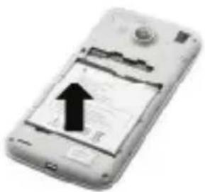 White smartphone with a black upward arrow on its screen, indicating a loading or update function (no text or symbols visible)