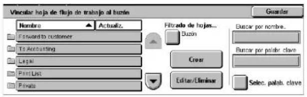 XEROX WorkCentre 5225A - Pantalla [Vincular hoja de flujo de trabajo al buzón] - 1