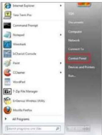 Internet Explorer Taxa Term Pin Command Prompt Nutspad Wireshare 3Charcot Console Paint CCleaner WordPad 7-Zip File Manager EnGenius Wireless Utility Mozilla Firefox All Programs Search programs and files Control Panel Devices and Printers Run...