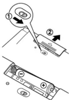 Diagram showing two steps of a device operation with labeled arrows and buttons, likely illustrating a manual or mechanical setup.