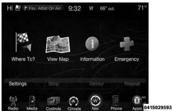Hi Fav. Artist On Air 9:32 W 66° out. 71° Where To? View Map Information Emergency Settings Stop Detour Repeat Radio Media Controls Climate Nav Phone Apps 0415029593