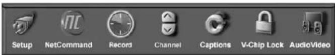Setup NetCommand Record Channel Captions V-Chip Lock AudioVideo