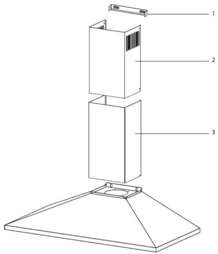 Technical diagram of a multi-tiered air duct or canopy structure with labeled components