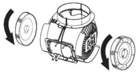 Technical illustration of an electric motor showing internal components and rotation arrows (no text or labels)