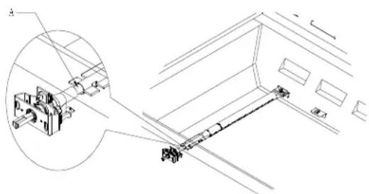 Technical line drawing of a mechanical assembly with an inset showing a component detail (no text or symbols)
