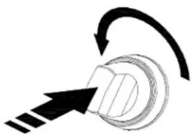 Pure mechanical diagram showing a rotating knob with directional arrows, no text or symbols present
