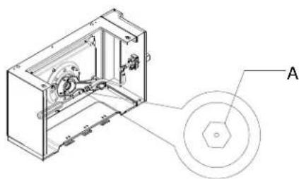 Technical line drawing of a mechanical device with labeled component A (no text or symbols beyond label)