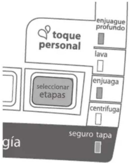 toque personal enjuague profundo lava enjuaga seleccionar etapas centrifuga gía seguro tapa