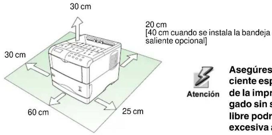 30 cm 20 cm [40 cm cuando se instala la bandeja saliente opcional] 30 cm 60 cm 25 cm Atención Asegúres ciente esp de la impr gado sin s libre podr excesiva a