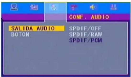 CONF. AUDIO SALIDA AUDIO BOTON SPDIF/OFF SPDIF/RAW SPDIF/PCM