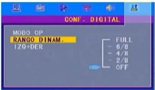 CONF. DIGITAL MODO OP RANGO DINAM. IZQ+DER FULL - 6/8 - 4/8 - 2/8 OFF