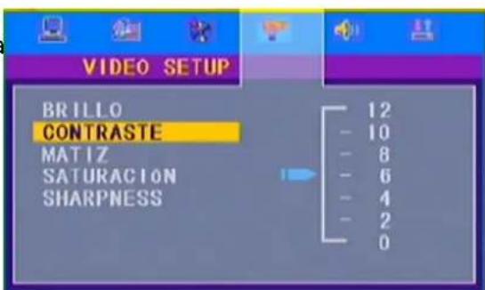 VIDEO SETUP BRILLO CONTRASTE MATIZ SATURACION SHARPNESS 12 10 8 6 4 2 0