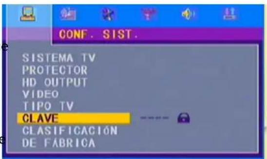 CONF. SIST. SISTEMA TV PROTECTOR HD OUTPUT VIDEO TIPO TV CLAVE CLASIFICACIÓN DE FÁBRICA