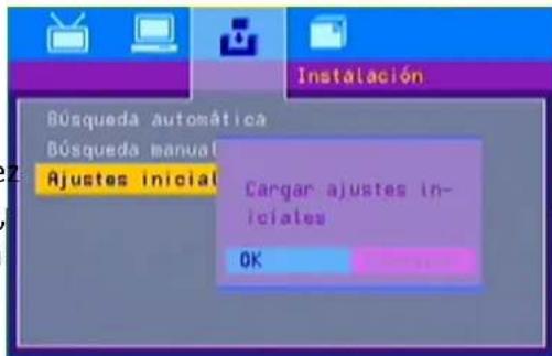 Instalación Búsqueda automática Búsqueda manual Ajustes inicial Cargar ajustes in- iciates OK