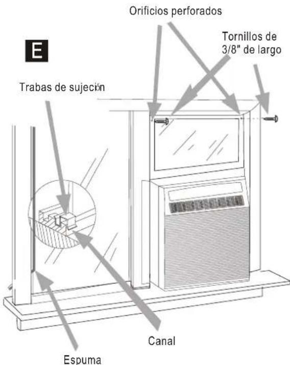 Orificios perforados Tornillos de 3/8" de largo Trabas de sujeción Espuma Canal