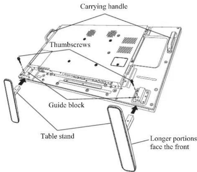 Carrying handle Thumbscrews Guide block Table stand Longer portions face the front
