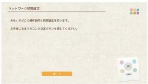 ネットワーク初期設定 あるいはばこの操作説明と初期設定を行います。 お手先にあるリモコンの決定ボタンを押してください。