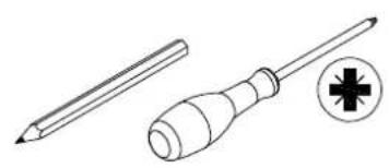 Illustration of a screwdriver and a pencil with a cross symbol (no text or labels)