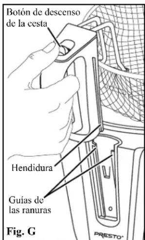 Botón de descenso de la cesta Hendidura Guías de las ranuras Fig. G PRESTO