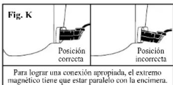 Fig. K Posición correcta Posición incorrecta Para lograr una conexión apropiada, el extremo magnético tiene que estar paralelo con la encimera.