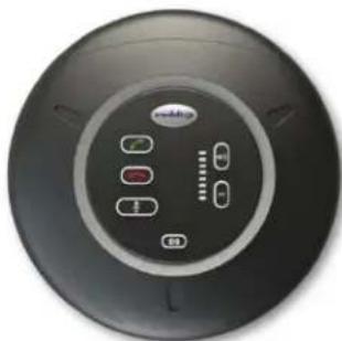 Top-down view of a black circular appliance with control panel and indicator lights (no visible text or symbols)