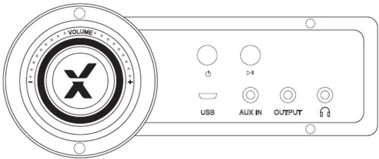 VOLUME + USB AUX IN OUTPUT