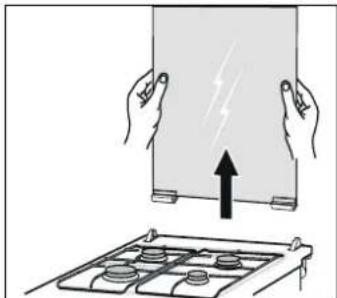 Illustration of hands holding a tablet with an upward arrow, next to a grid tray (no text or symbols)