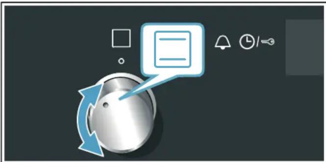 Illustration of a metallic knob with blue directional arrows and a speech bubble containing a document icon (no text or symbols)