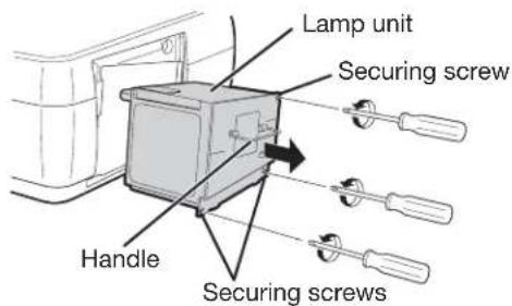 Lamp unit Securing screw Handle Securing screws
