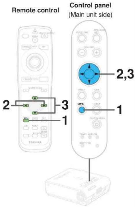 Remote control Control panel (Main unit side) 2,3 1 2,3 1 2 3 TOMERA RETURN ON AUTOON SET CHANGE EXIT EXIT MENU INPUT ON STANDOY TEMP LOOP ON BUSY PAN