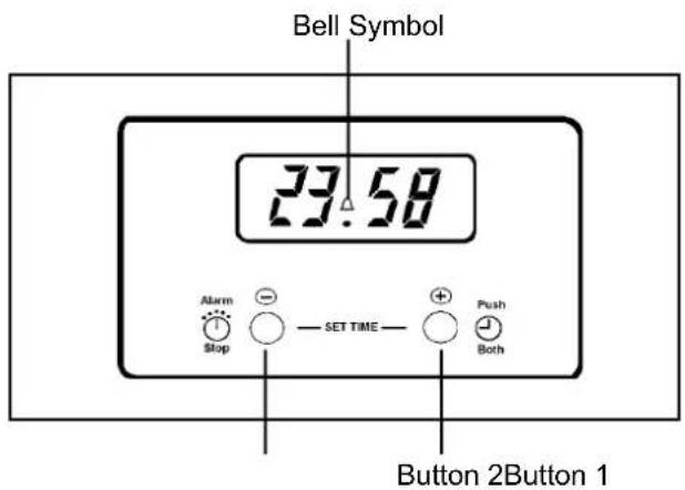 Bell Symbol 23.58 Alarm Stop SET TIME Push Both Button 2Button 1