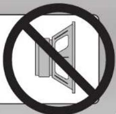 Prohibition sign with crossed-out door and diagonal line, indicating no barrier to the door or window