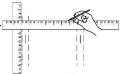 Diagram showing a hand measuring a ruler with a pen, illustrating measurement precision or measurement method.