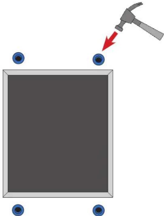 Diagram showing a hammer striking a square with blue eyes, no text or symbols present