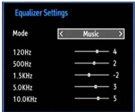 Equalizer Settings Mode < Music > 120Hz —— ● 4 500Hz —— ● 2 1.5KHz —— ● -2 5.0KHz —— ● 3 10.0KHz —— ● 5