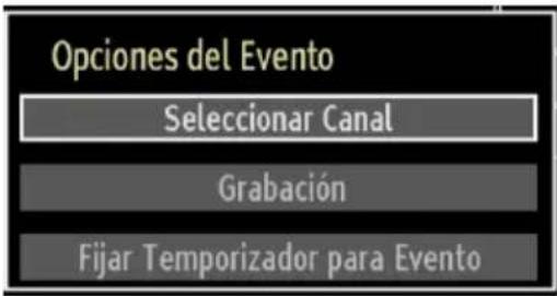 Opciones del Evento Seleccionar Canal Grabación Fijar Temporizador para Evento