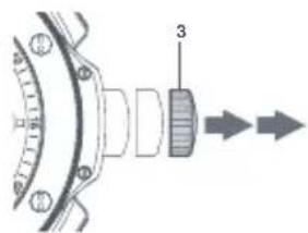 Technical diagram of a mechanical component with labeled parts and directional arrows