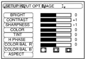 BRIGHT CONTRAST SHARPNESS COLOR TINT H PHASE COLOR BAL R COLOR BAL B ASPECT