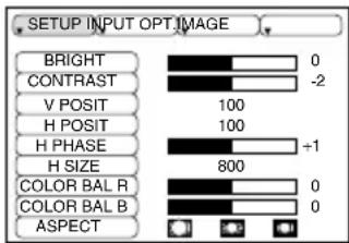BRIGHT CONTRAST V POSIT H POSIT H PHASE H SIZE COLOR BAL R COLOR BAL B ASPECT