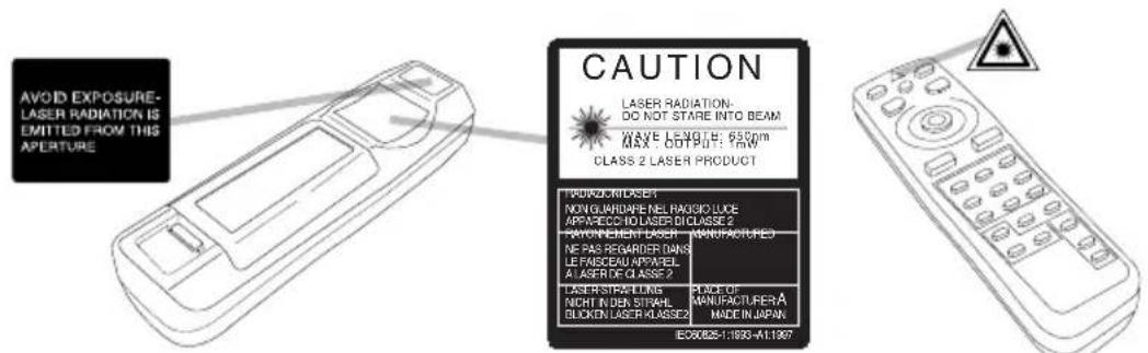 AVOID EXPOSURE- LASER RADIATION IS EMITTED FROM THIS APERTURE CAUTION LASER RADIATION- DO NOT STARE INTO BEAM WAVE LENGTH: 650mm MAX OUTPUT: RAW CLASS 2 LASER PRODUCT PRODUCTION NOMOUMIPARE NEL RADIO UICE APPARES TO LASER DICLASSE 2 PANIONMENT LASER MANUFACTURED NE PAS REGARDER DANS LE FASCEAU APPAREL A LASER DE CLASSE 2 LASER STRAELING PLACE OF NIGHT IN DEN STRAHL MANUFACTURERA BUCKEN LASER KLASSE MADE IN JAPAN EC60825-1:1993-A11997