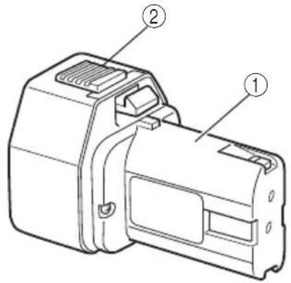Technical diagram of a mechanical component with labeled parts ① and ②