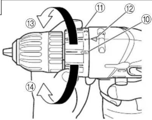 Technical diagram of a drill bit with numbered parts and directional arrows indicating motion or operation