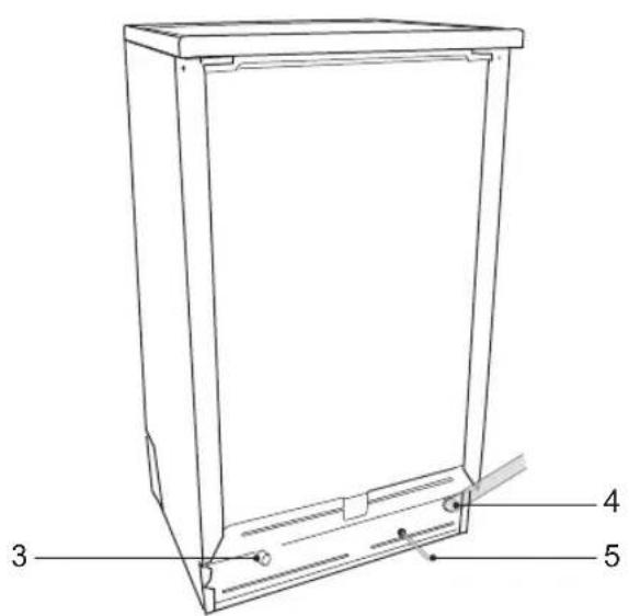 Technical diagram of a rectangular device with labeled parts 3, 4, and 5, showing internal structure and mounting points.