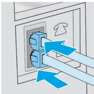 Diagram showing two blue arrows pointing to a wall-mounted electrical socket with a telephone handset (no text or symbols)