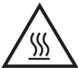 Warning sign depicting steam rising inside a triangle, indicating heat hazard