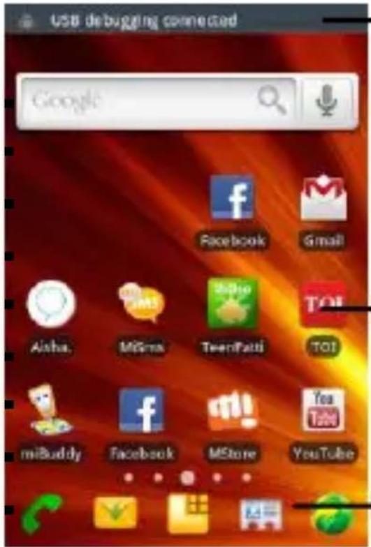 USB debugging connected Google Facebook Gmail Aisha MiSms TeenFatti TOI miBuddy Facebook MStore YouTube