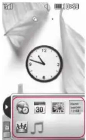 Screenshot of a mobile app interface showing a clock, time, and status bar with icons for music, music player, and music note.