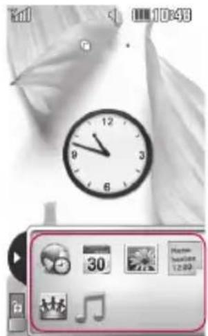 Screenshot of a mobile app interface showing a clock, time, and status bar with icons for home, music, and music notes.